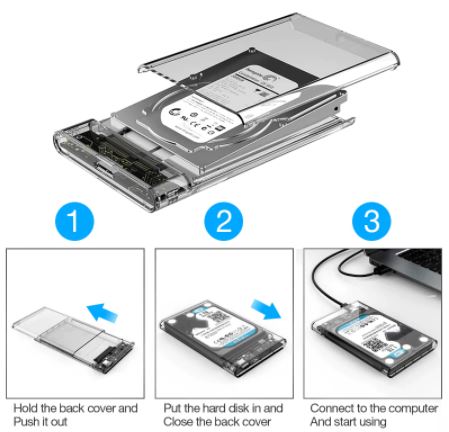 Корпус для жесткого диска USB3.0 / 2.0. Для 2,5 SATA: SSD, HDD. Прозрачный бокс